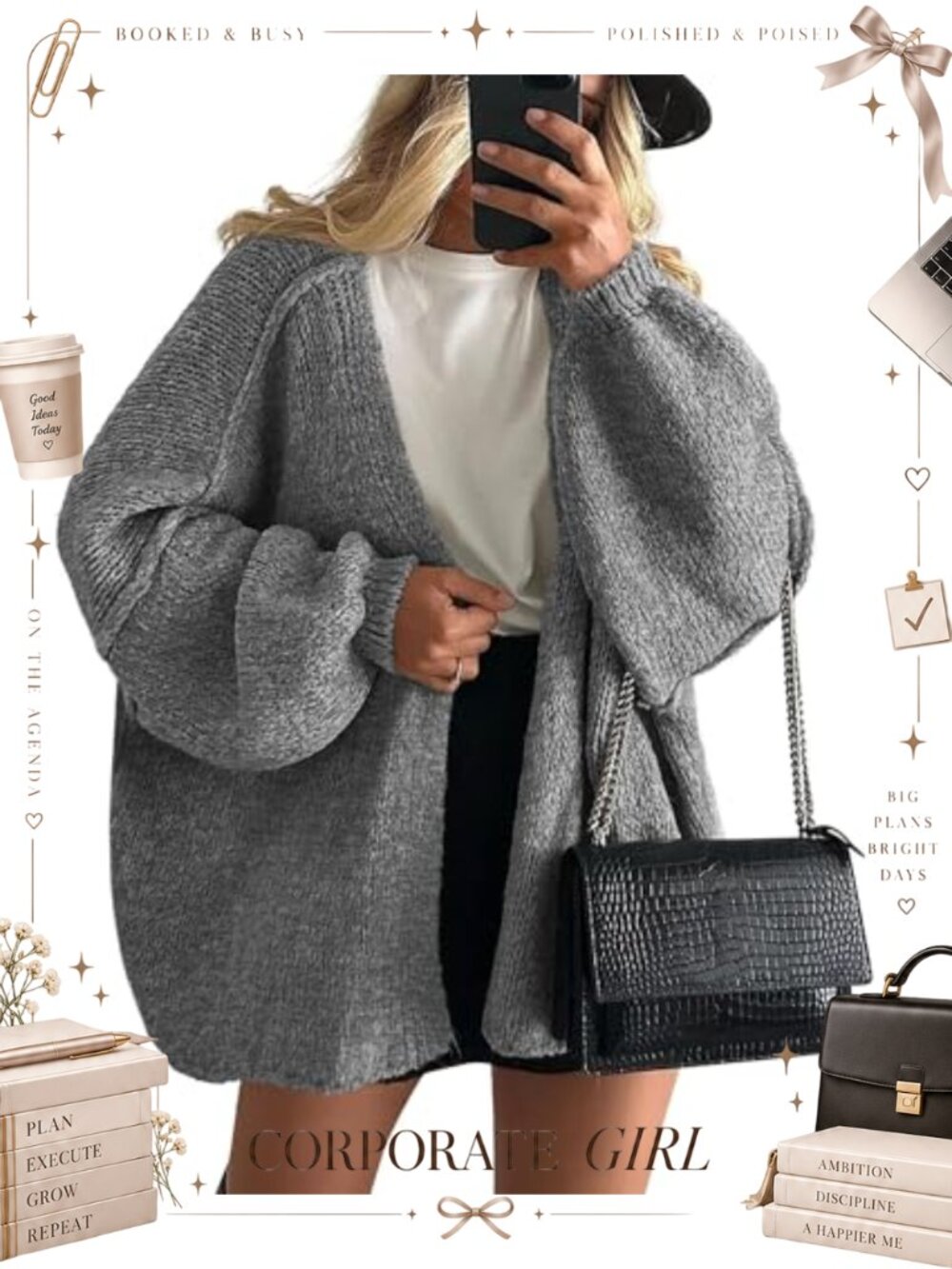 PRETTYGARDEN Womens Oversized Open Front Cardigan Sweater Long Sleeve Knit